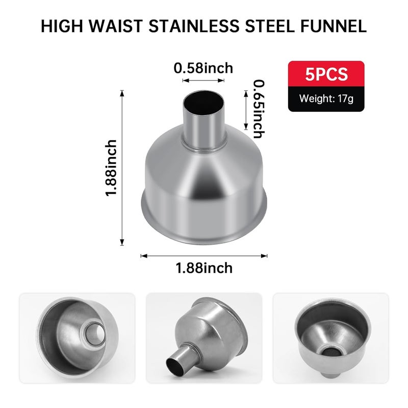 eispap 5Pcs Stainless Steel Small Funnel for Flask Small Funnels for Drinking Liquor Flask,Oil Bottle,Perfume Bottle,Amber Bottle, Spices Liquids Universal Mini Funnel Fit for 2/3" Spout (5) - Image 2